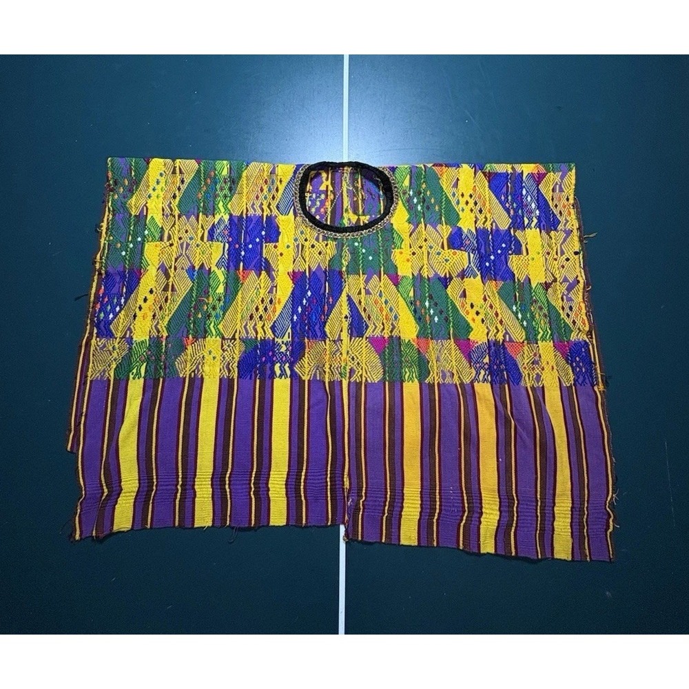 Vintage Guatemalan Huipil Poncho Hand-woven Mayan‎ Indigenous Blouse Embroidered